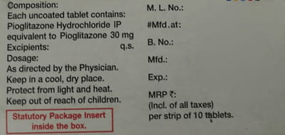 Piosafe 30mg Strip Of 10 Tablets