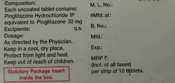 Piosafe 30Mg Strip Of 10 Tablets