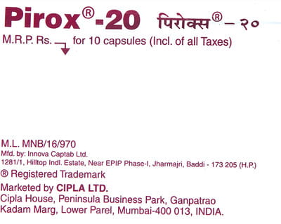 Pirox 20mg Strip Of 10 Capsules