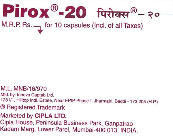 Pirox 20mg Strip Of 10 Capsules