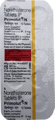 प्रिमोलुट एन 5एमजी स्ट्रिप ऑफ 10 टैबलेट्स