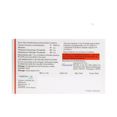 Pubergen Hp 2000iu Dry Vial Of 1 Powder For Injection