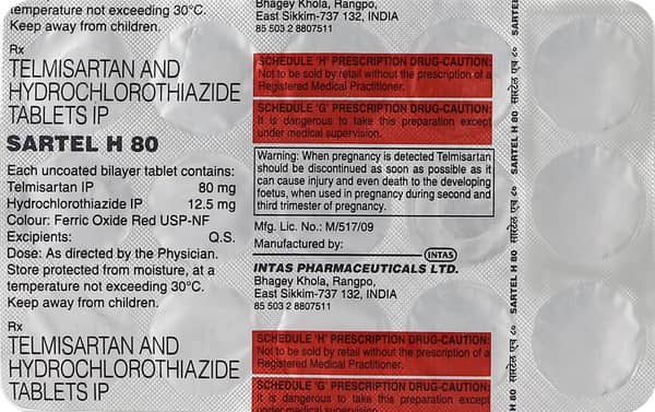 Sartel H 80mg Strip Of 15 Tablets