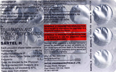 Sartel H 40mg Strip Of 15 Tablets