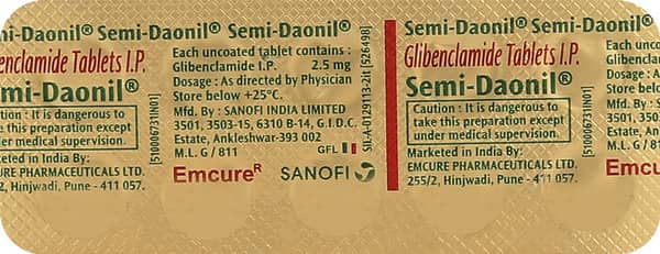 Semi Daonil 2.5mg Strip Of 10 Tablets