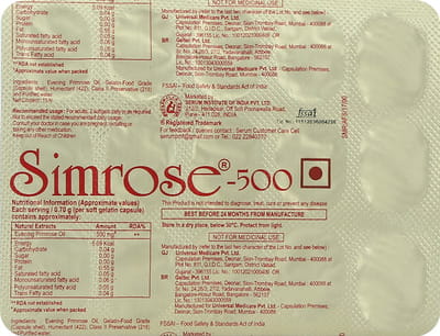 Simrose 500mg Strip Of 15 Soft Gelatin Capsules