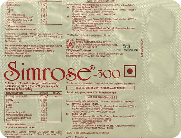 Simrose 500mg Strip Of 15 Soft Gelatin Capsules