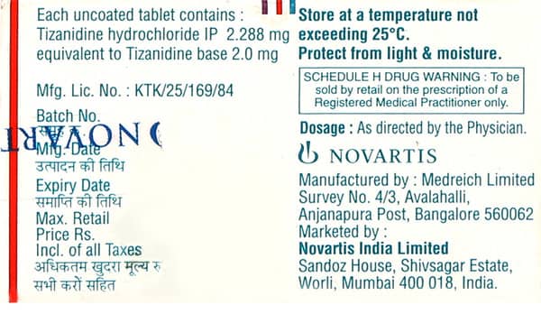 Sirdalud 2mg Strip Of 6 Tablets