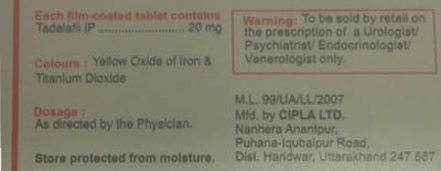 Tadacip 20mg Strip Of 4 Tablets