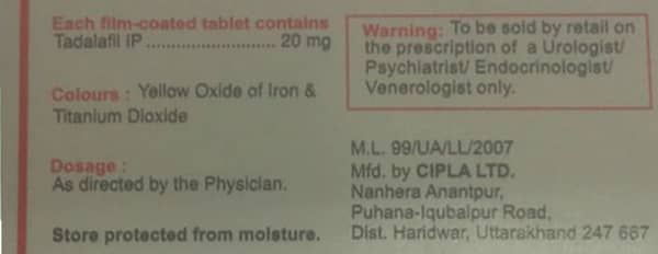 Tadacip 20mg Strip Of 4 Tablets