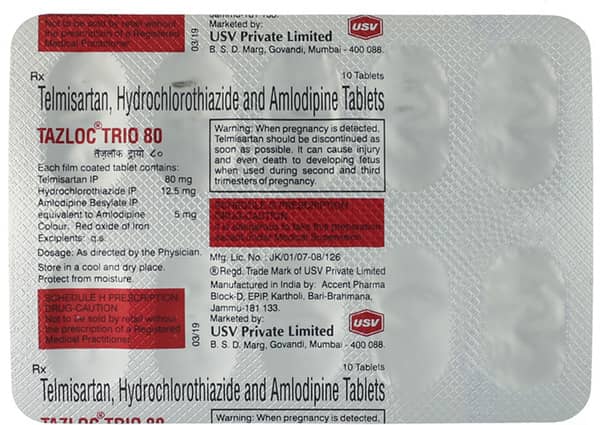 Tazloc Trio 80mg Strip Of 10 Tablets