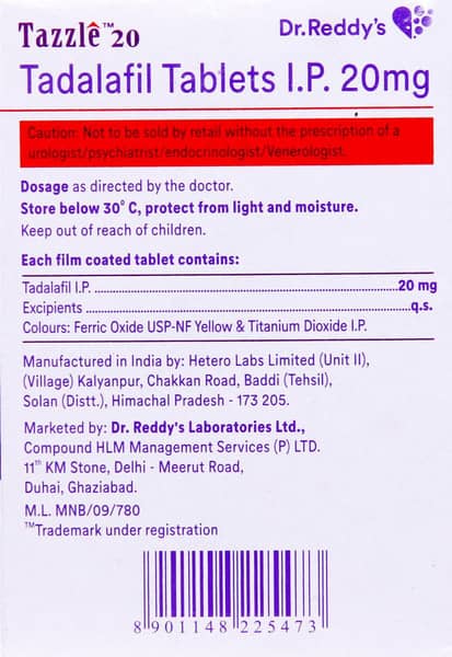 Tazzle (Tadalafil) 20mg Strip Of 10 Tablets