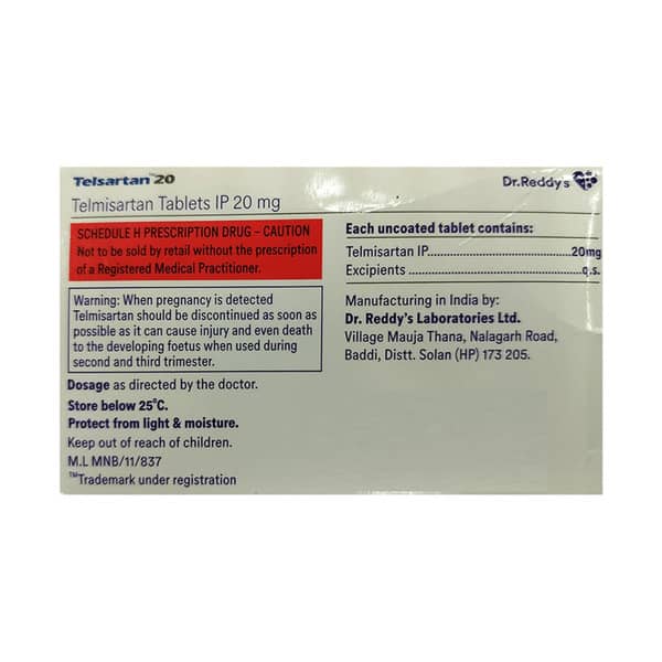 Telsartan 20mg Strip Of 15 Tablets