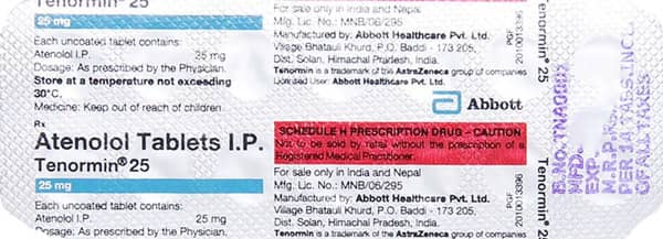 Tenormin 25mg Strip Of 14 Tablets