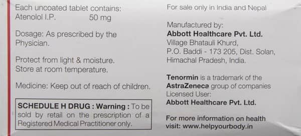 Tenormin 50mg Strip Of 14 Tablets