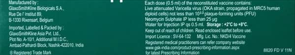 Varilrix Dry Vial Of 0.5Ml Powder For Vaccine