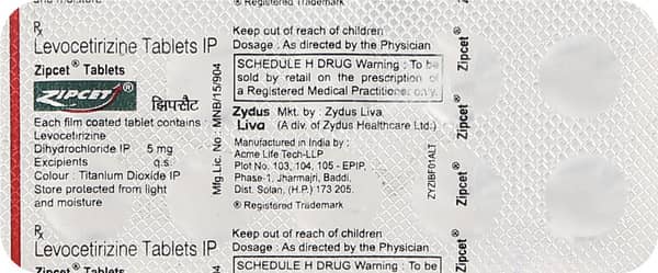 Zipcet 5mg Strip Of 10 Tablets