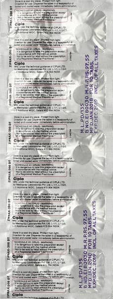 Ziprax Dt 200mg Strip Of 10 Tablets