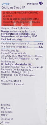 Zyrtec Bottle Of 60ml Syrup