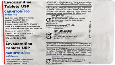 Carnitor 500mg Strip Of 10 Tablets