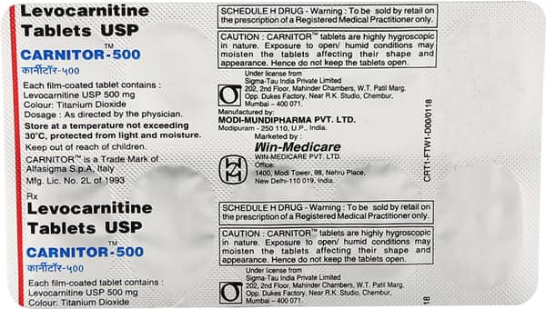 Carnitor 500mg Strip Of 10 Tablets