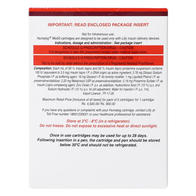 Humalog Mix 50 100iu Cartridge Of 3ml Suspension For Injection