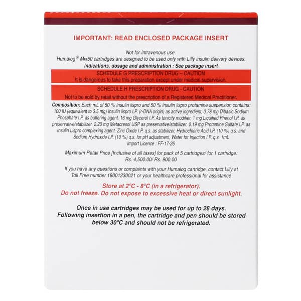 Humalog Mix 50 100iu Cartridge Of 3ml Suspension For Injection