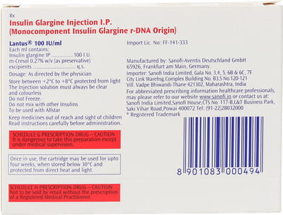 Lantus 100iu Cartridge Of 3ml Solution For Injection