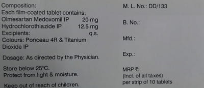 Olmesafe H 20/12.5mg Strip Of 10 Tablets