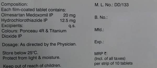 Olmesafe H 20/12.5mg Strip Of 10 Tablets