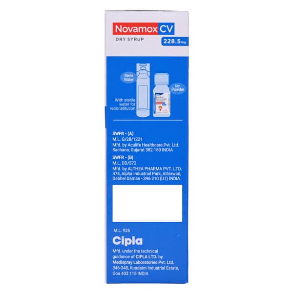 Novamox Cv 228.5mg Tangy Orange Flavour Bottle Of 30ml Dry Syrup