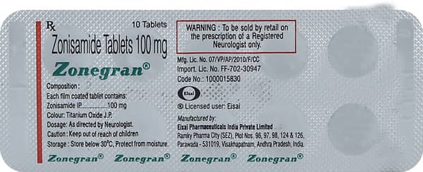 Zonegran 100mg Strip Of 10 Tablets