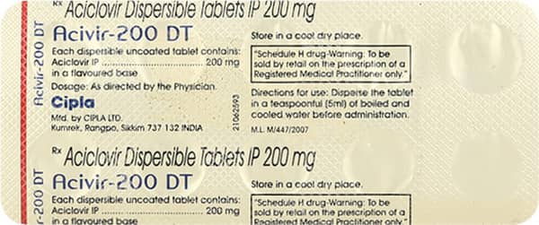 Acivir Dt 200mg Strip Of 10 Tablets