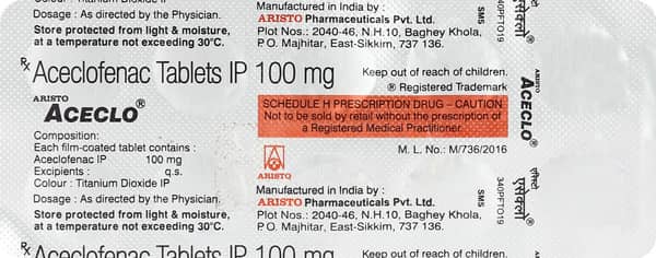 Aceclo 100mg Strip Of 10 Tablets