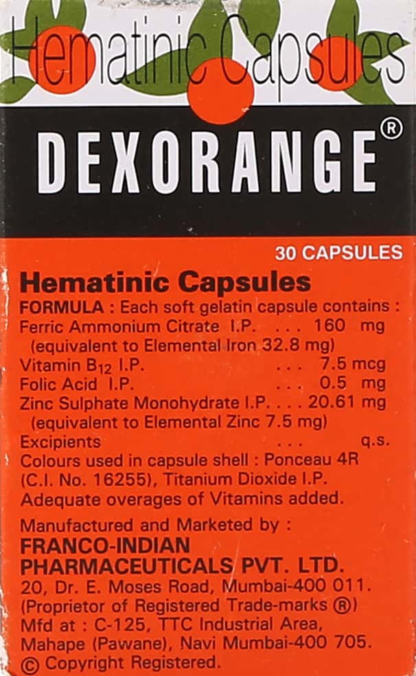 Dexorange Inj Dexorange Capsules: Uses, Side Effects, Price, Dosage & More Info ...