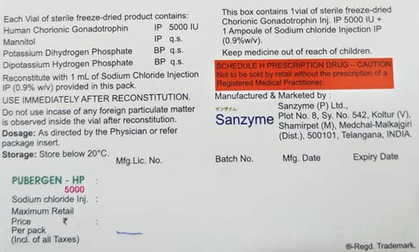 PUBERGEN HP 5000IU POWDER FOR INJECTION