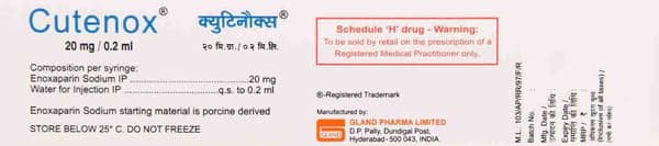 Cutenox 20mg Pre Filled Syringe Of 0.2ml Injection
