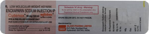 Cutenox 60Mg Pre Filled Syringe Of 0.6Ml Injection