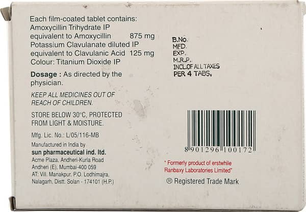 मॉक्स क्लेव 1ग्राम की स्ट्रिप 4 टैबलेट्स