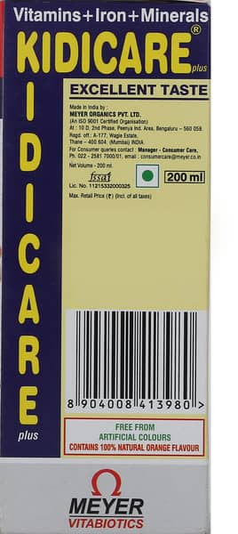 Kidicare Plus Orange Flavour Bottle Of 200ml Syrup