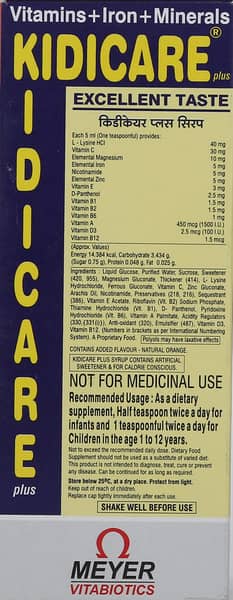 Kidicare Plus Orange Flavour Bottle Of 200ml Syrup