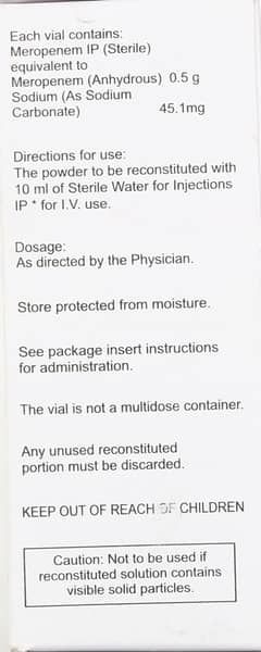 Meromac 0.5gm Dry Vial Of 1 Powder For Injection