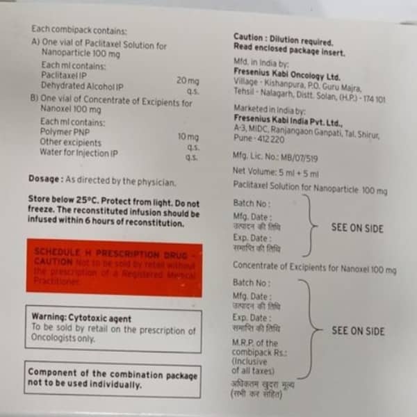 Nanoxel 100mg Combipack Dry Vial Of 5ml Solution For Injection