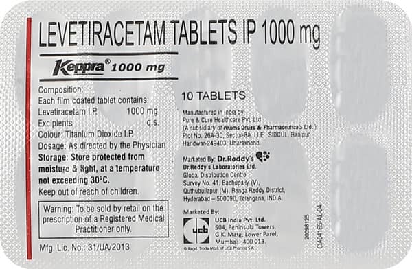 Keppra 1000Mg Strip Of 10 Tablets