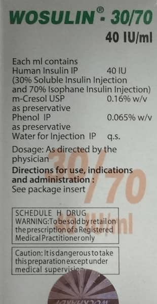 Wosulin 30/70 40iu Vial Of 10ml Injection