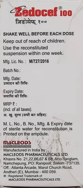 Zedocef 100mg Dry Suspension 30ml