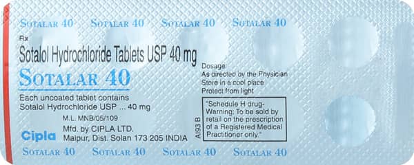 सोटालर 40एमजी की स्ट्रिप 10 टैबलेट्स