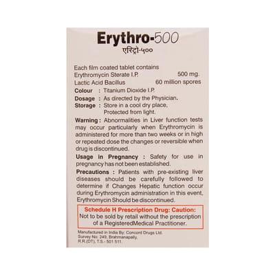 Erythro 500mg Strip Of 10 Tablets