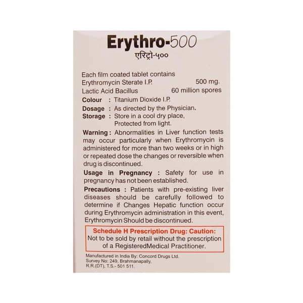 Erythro 500mg Strip Of 10 Tablets
