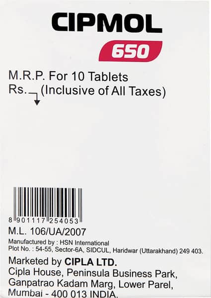 Cipmol 650Mg Strip Of 10 Tablets
